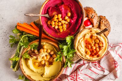 Zweierlei Hummus mit gegrilltem Gemüse - wertvoll für alle Doshas (Lung, Tripa, Beken) 🌍🏔🌬🔥