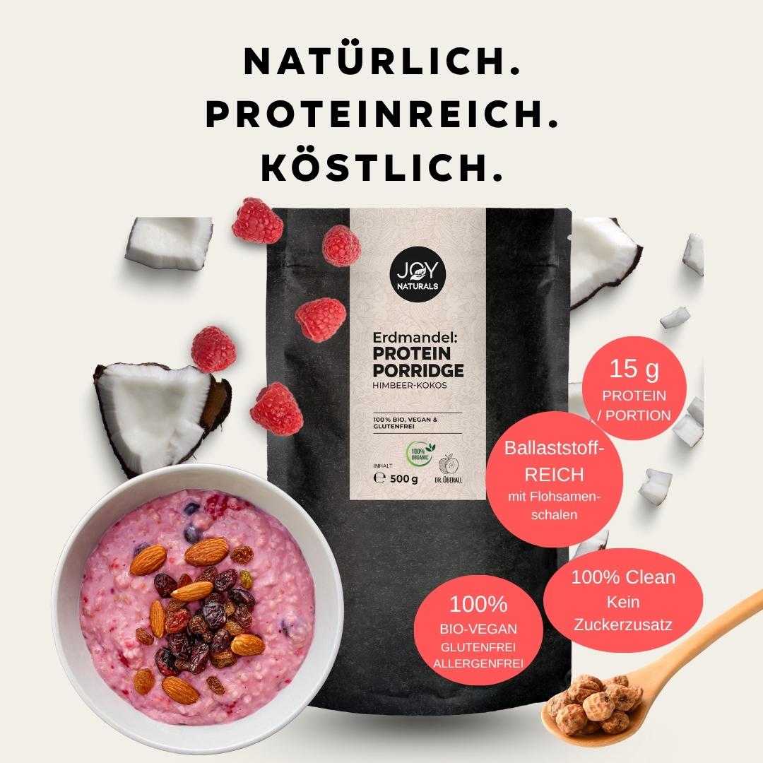Erdmandel Protein Porridge Himbeer-Kokos