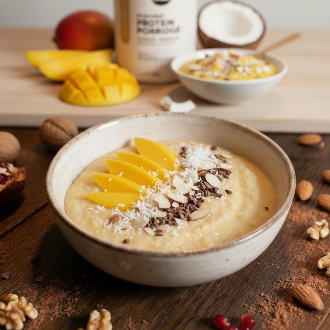 Köstliches Protein Porridge Mango-Kokos