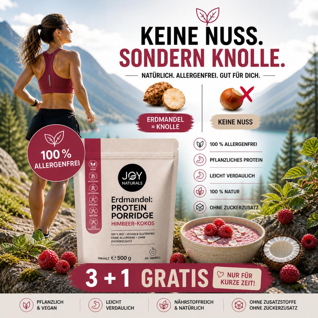 Frau genießt Erdmandel Porridge – nussfreies gesundes Frühstück