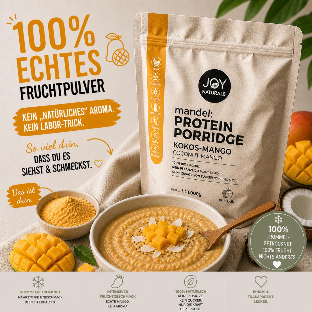 Bio Mandel Protein Porridge Kokos-Mango – Veganes Frühstück mit hohem Eiweißgehalt – Megapack 1.000g