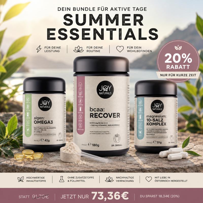 Summer Essentials Bundle – BCAA Recover, Magnesium Komplex & Omega-3 | 20 % sparen