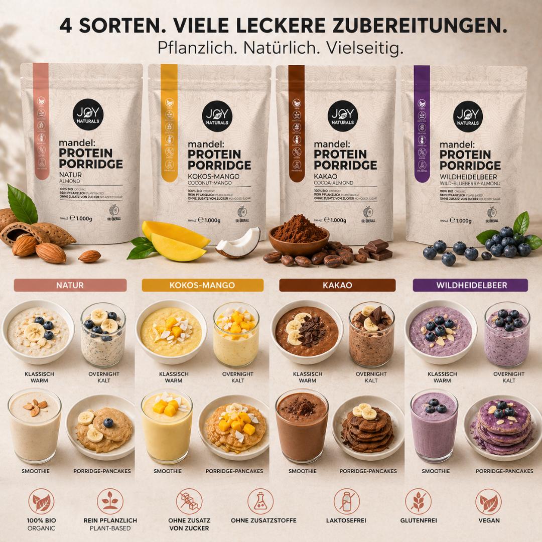 Serviervorschlag Mandel Protein Porridge 4-Sorten