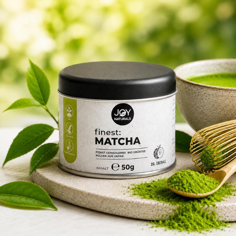 Premium Bio Matcha Pulver aus Japan in hochwertiger Dose – fein gemahlener Ceremonial Grade Matcha mit intensiv grüner Farbe